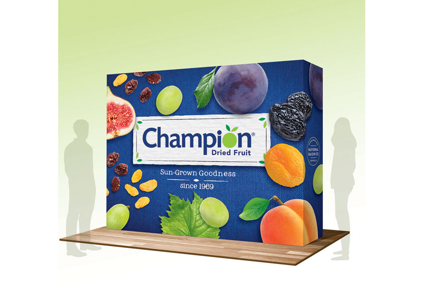 Champion Dried Fruit Tradeshow Booth by Stapley Hildebrand