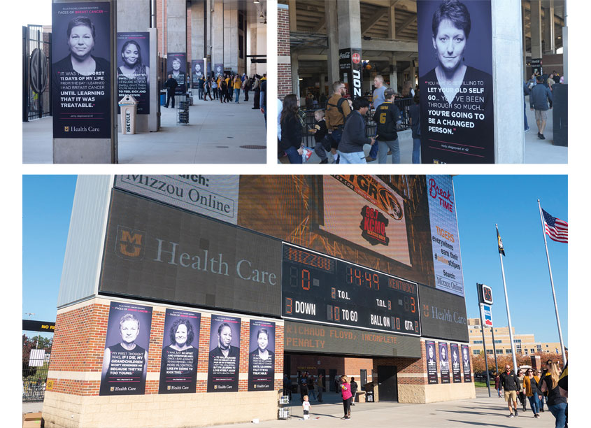 Breast Cancer Awareness Month Campaign Stadium Signage by MU Health Care Creative Services