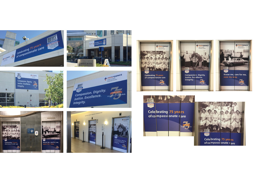75th Anniversary Elevator Wraps and Outdoor Banners by Jennifer Cogan Design